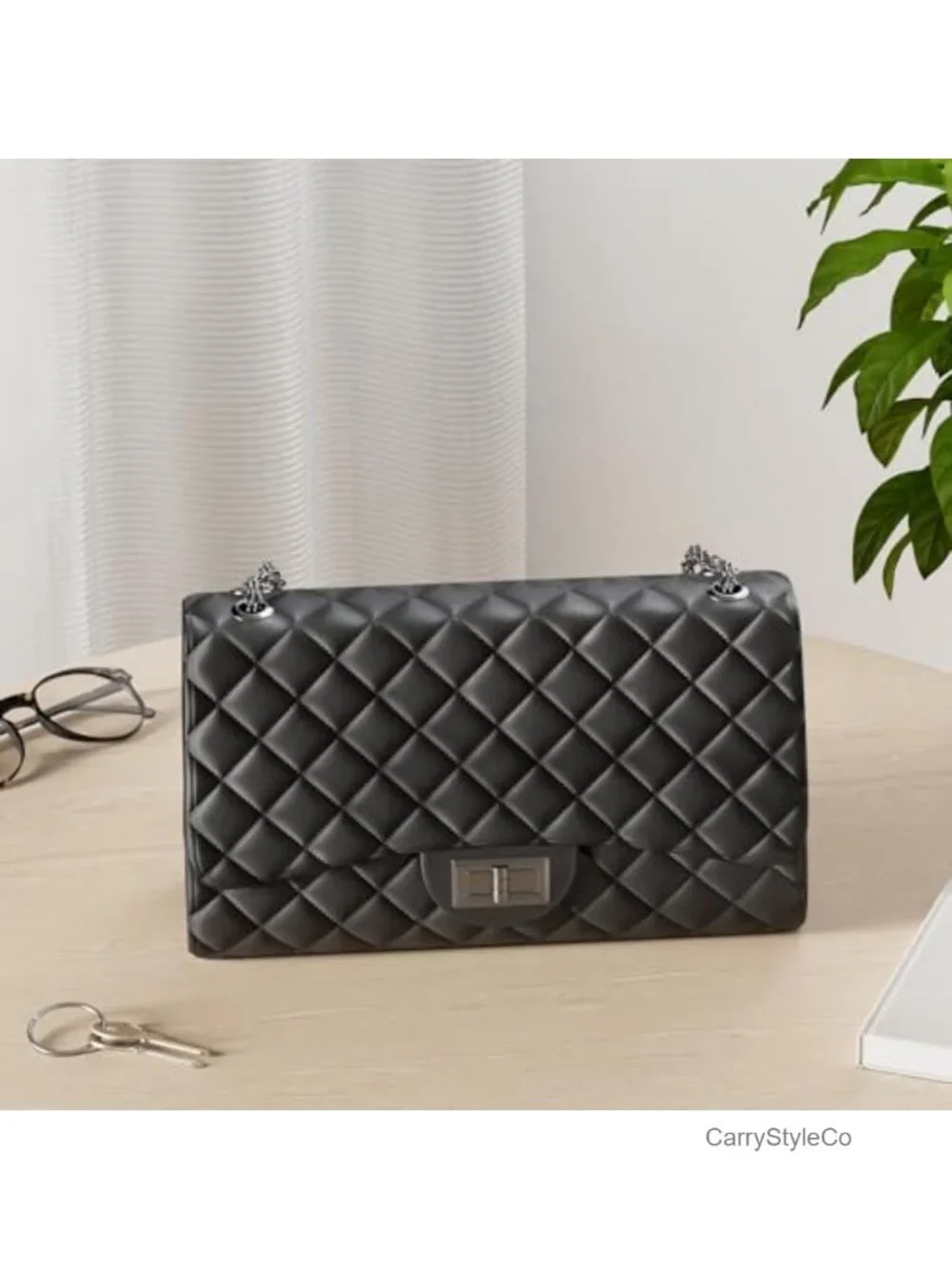 Quilted Faux Leather Crossbody Bag Women Adjustable Chain Strap Shoulder Purse